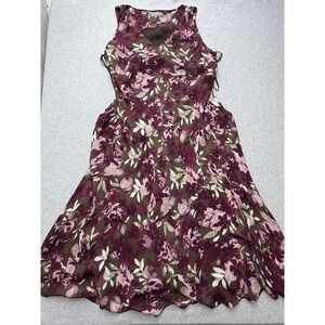 Kate Hill Dress Womens 16W‎ Green Burgundy Floral Silk Sleeveless Lined Plus
